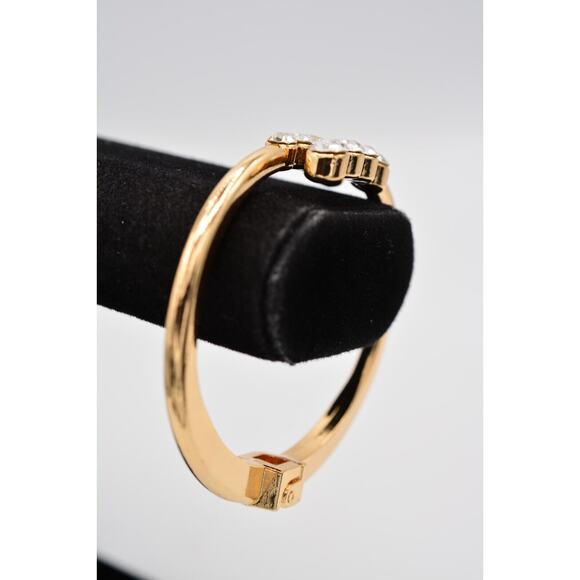Hinged Bangle Bracelet Shiny Rhinestone Crystal Sparkling Gold Tone Bin8 - Picture 4 of 12